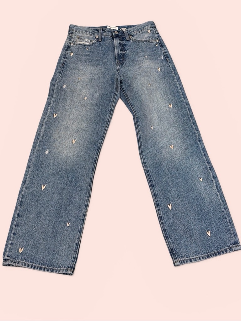 New Pistola Light Blue High-Rise Straight Jeans With Heart Patch